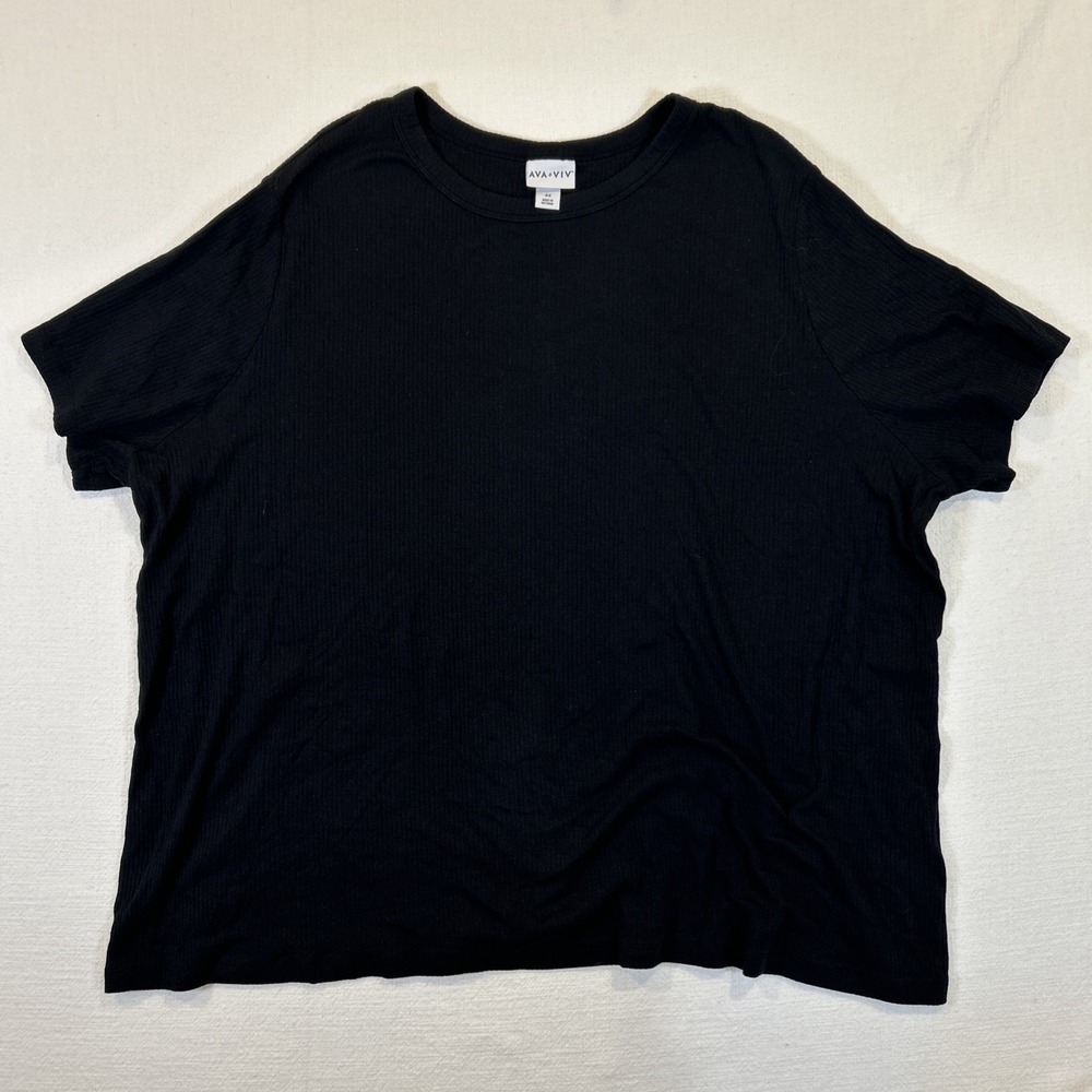 Ava & Viv Women Black‎ Short Sleeve Shirt Ribbed Knit 4XL